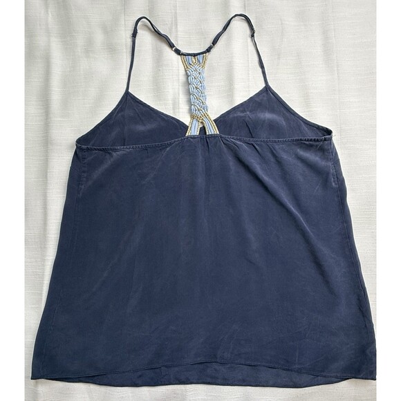 Lilly Pulitzer Crochet Racerback Camisole 100% Silk Tank Top Navy Sz Large New - Picture 3 of 7